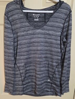 Champion Black & Gray Striped V-Neck Pullover